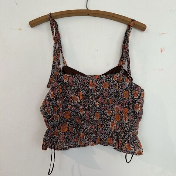 Japna Womens Crop Top Adjustable Straps Beach Vacation Flowers NWT Sz Large - Picture 3 of 4